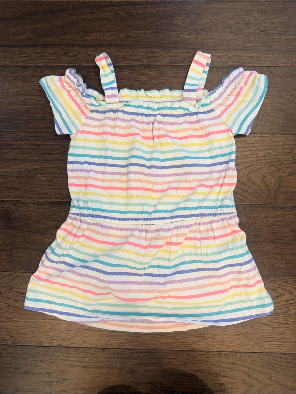 Osh Kosh Girls Rainbow Stripe Off-Shoulder Dress Size 6 - C11-278